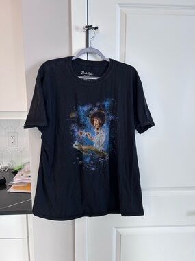 Bob Ross Black Graphic Tee with Painter Print Size 2XL Mens Top